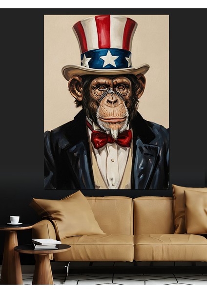 Silindir Şapkalı Maymun Politikacı Dekoratif Kanvas - Mdf Ahşap Tablo fırsatları