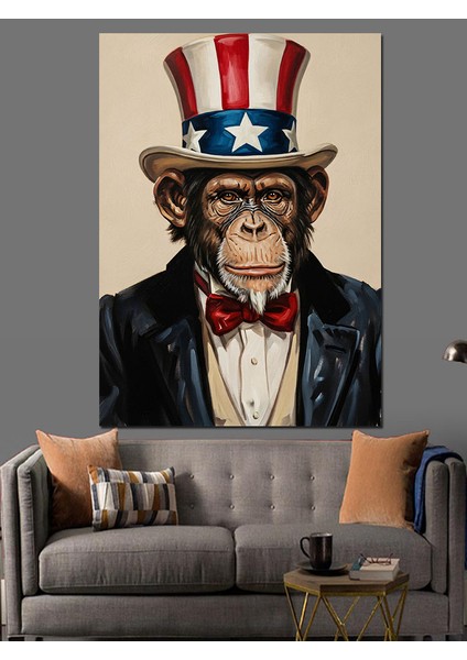 Silindir Şapkalı Maymun Politikacı Dekoratif Kanvas - Mdf Ahşap Tablo indirimleri