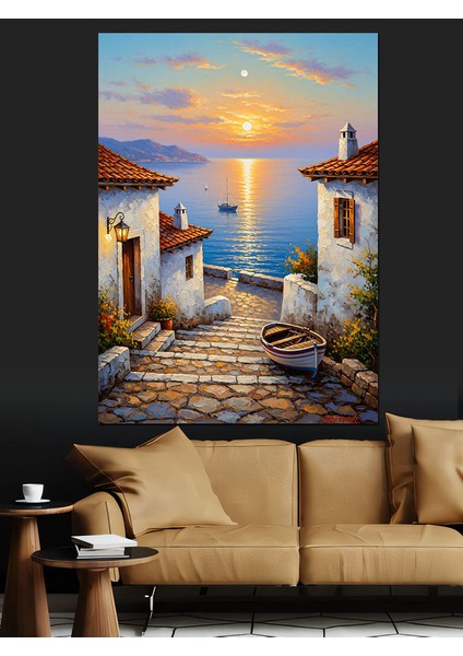 Beyaz Evler Kıyı Manzarası Dekoratif Kanvas - Mdf Ahşap Tablo fırsatları