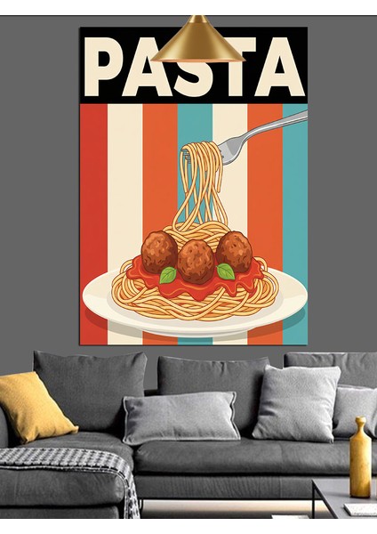 Spagetti Makarna Yiyecek Posteri Dekoratif Kanvas - Mdf Ahşap Tablo