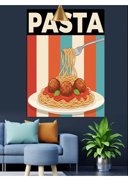 Spagetti Makarna Yiyecek Posteri Dekoratif Kanvas - Mdf Ahşap Tablo fırsatları