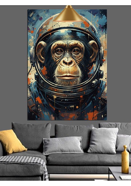 Astronot Şempanze Maymun Yüz Portresi Dekoratif Kanvas - Mdf Ahşap Tablo fiyatları