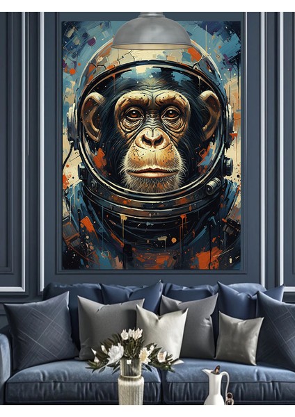 Astronot Şempanze Maymun Yüz Portresi Dekoratif Kanvas - Mdf Ahşap Tablo modelleri