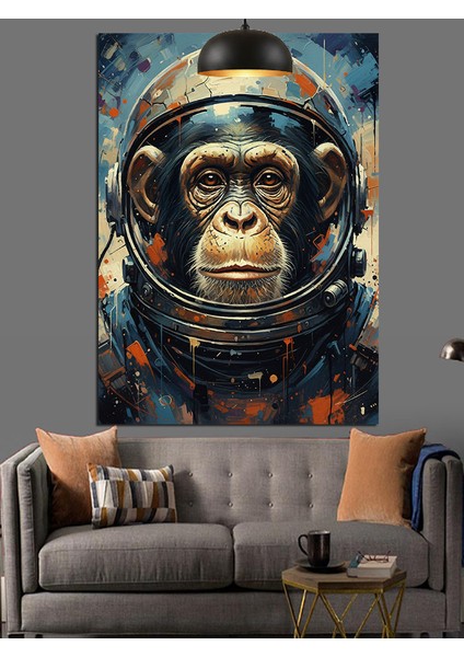 Astronot Şempanze Maymun Yüz Portresi Dekoratif Kanvas - Mdf Ahşap Tablo fırsatları