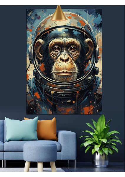 Astronot Şempanze Maymun Yüz Portresi Dekoratif Kanvas - Mdf Ahşap Tablo indirimleri