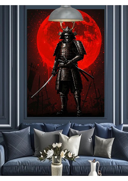 Kırmızı Ay ve Ninja Suikastçı Siyah Dekoratif Kanvas - Mdf Ahşap Tablo fiyatları