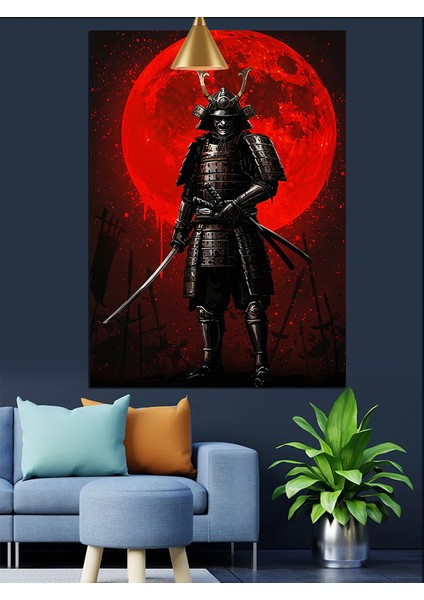 Kırmızı Ay ve Ninja Suikastçı Siyah Dekoratif Kanvas - Mdf Ahşap Tablo fırsatları
