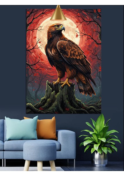 Kartal Siyah Kırmızı Dekoratif Kanvas - Mdf Ahşap Tablo fiyatları
