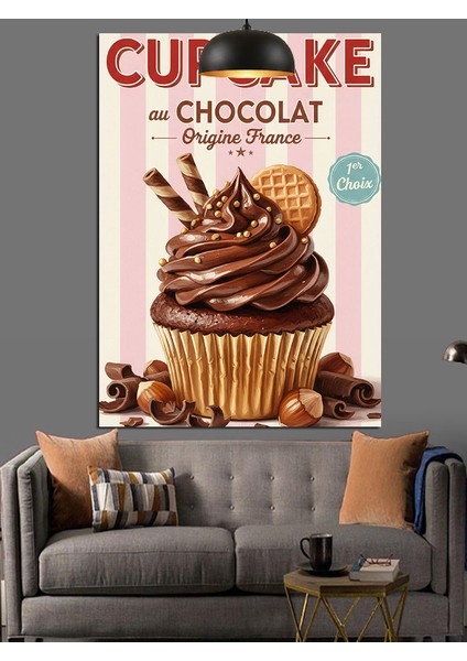 Çikolatalı Cup Kek Retro Afiş Tatlı Lezzet Dekoratif Kanvas - Mdf Ahşap Tablo fiyatları