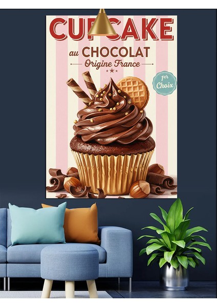 Çikolatalı Cup Kek Retro Afiş Tatlı Lezzet Dekoratif Kanvas - Mdf Ahşap Tablo modelleri