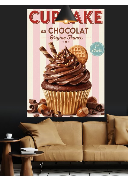 Çikolatalı Cup Kek Retro Afiş Tatlı Lezzet Dekoratif Kanvas - Mdf Ahşap Tablo fırsatları
