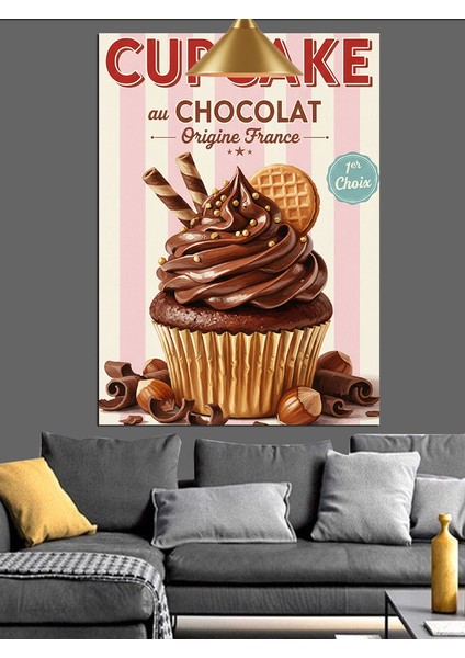 Çikolatalı Cup Kek Retro Afiş Tatlı Lezzet Dekoratif Kanvas - Mdf Ahşap Tablo indirimleri