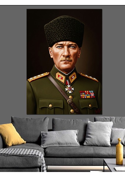 Askeri Üniformalı Atatürk Portresi Dekoratif Kanvas - Mdf Ahşap Tablo fiyatları