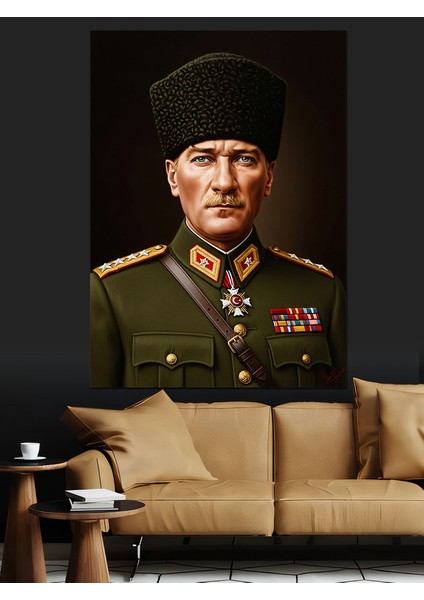Askeri Üniformalı Atatürk Portresi Dekoratif Kanvas - Mdf Ahşap Tablo indirimleri