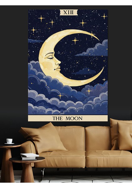 Yıldızlı Gece Ay Hilal Dekoratif Kanvas - Mdf Ahşap Tablo