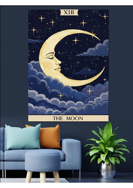 Yıldızlı Gece Ay Hilal Dekoratif Kanvas - Mdf Ahşap Tablo indirimleri