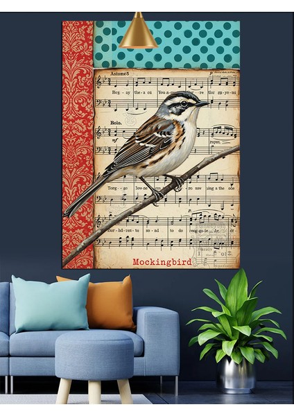 Daldaki Küçük Serçe Kuşu Solfej Kağıdı Renkl Dekoratif Kanvas - Mdf Ahşap Tablo fiyatları
