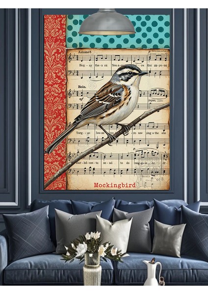Daldaki Küçük Serçe Kuşu Solfej Kağıdı Renkl Dekoratif Kanvas - Mdf Ahşap Tablo indirimleri
