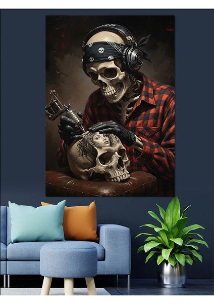 Dövmeci Iskelet Figürü Dekoratif Kanvas - Mdf Ahşap Tablo fiyatları