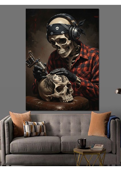 Dövmeci Iskelet Figürü Dekoratif Kanvas - Mdf Ahşap Tablo fırsatları