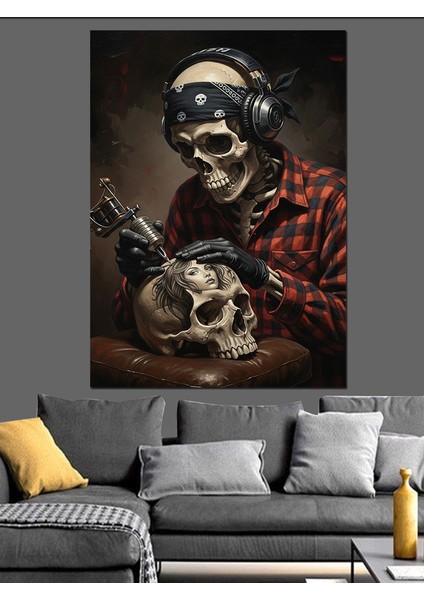 Dövmeci Iskelet Figürü Dekoratif Kanvas - Mdf Ahşap Tablo indirimleri