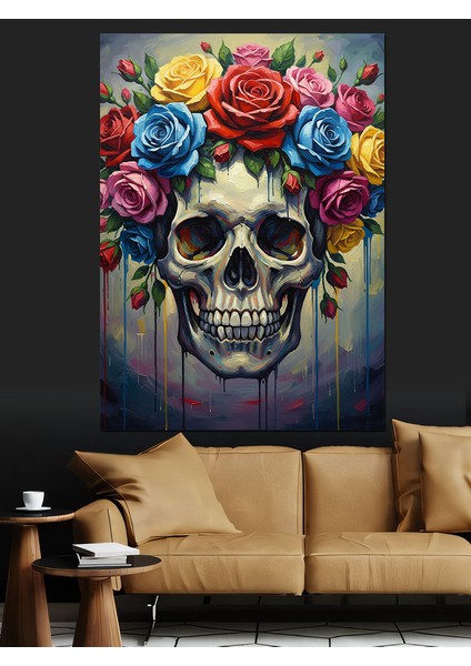 Çiçekli Kurukafa Gotik Sanat Dekoratif Kanvas - Mdf Ahşap Tablo indirimleri