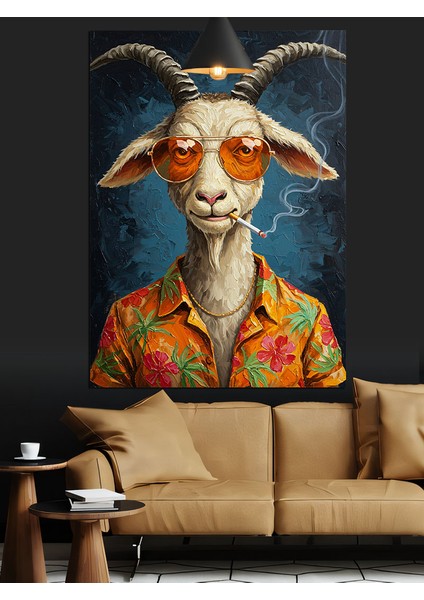 Boynuzlu Keçi Gözlüklü Figür Dekoratif Kanvas - Mdf Ahşap Tablo modelleri