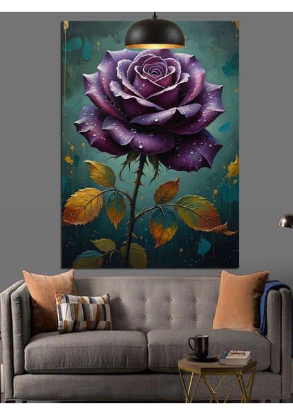 Mor Gül Tek Çiçek Sanatsal Dekoratif Kanvas - Mdf Ahşap Tablo