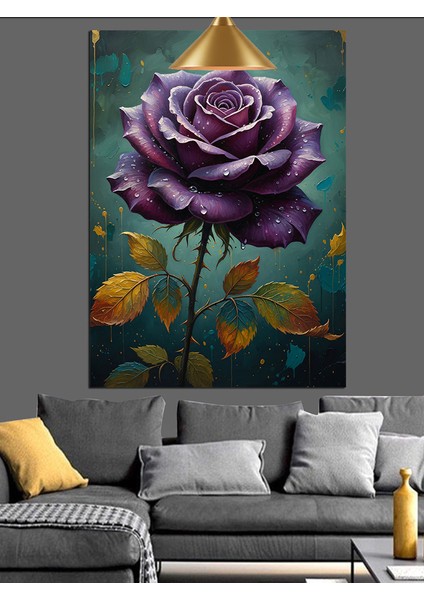 Mor Gül Tek Çiçek Sanatsal Dekoratif Kanvas - Mdf Ahşap Tablo fırsatları