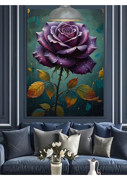 Mor Gül Tek Çiçek Sanatsal Dekoratif Kanvas - Mdf Ahşap Tablo indirimleri