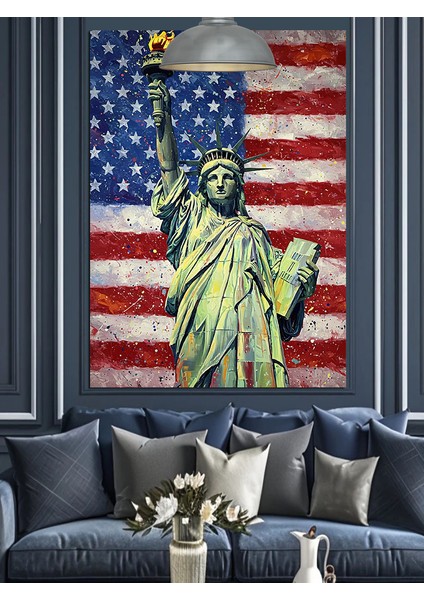 Amerika Bayrağı Özgürlük Heykeli Dekoratif Kanvas - Mdf Ahşap Tablo fiyatları