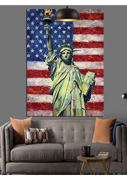 Amerika Bayrağı Özgürlük Heykeli Dekoratif Kanvas - Mdf Ahşap Tablo modelleri