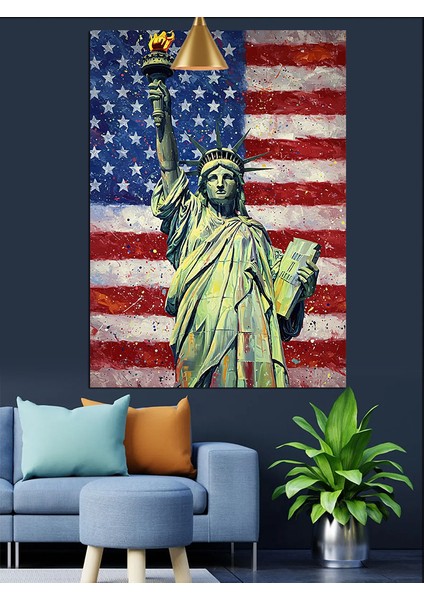 Amerika Bayrağı Özgürlük Heykeli Dekoratif Kanvas - Mdf Ahşap Tablo fırsatları