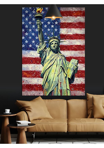 Amerika Bayrağı Özgürlük Heykeli Dekoratif Kanvas - Mdf Ahşap Tablo indirimleri