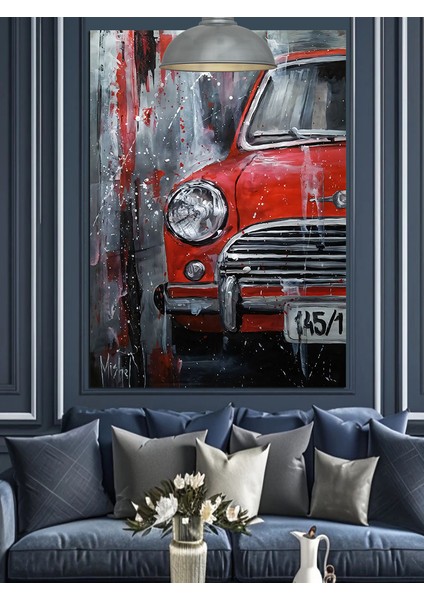 Kırmızı Araba Vintage Tarzı Dekoratif Kanvas - Mdf Ahşap Tablo