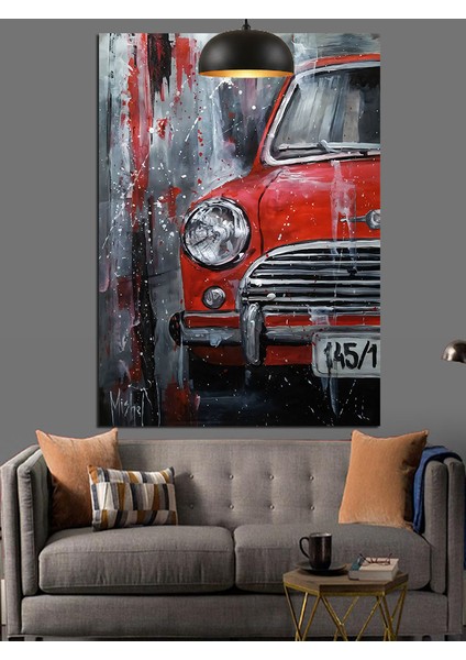Kırmızı Araba Vintage Tarzı Dekoratif Kanvas - Mdf Ahşap Tablo fiyatları