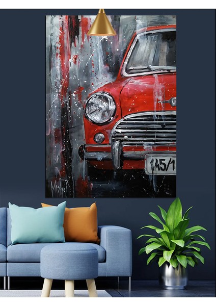 Kırmızı Araba Vintage Tarzı Dekoratif Kanvas - Mdf Ahşap Tablo modelleri