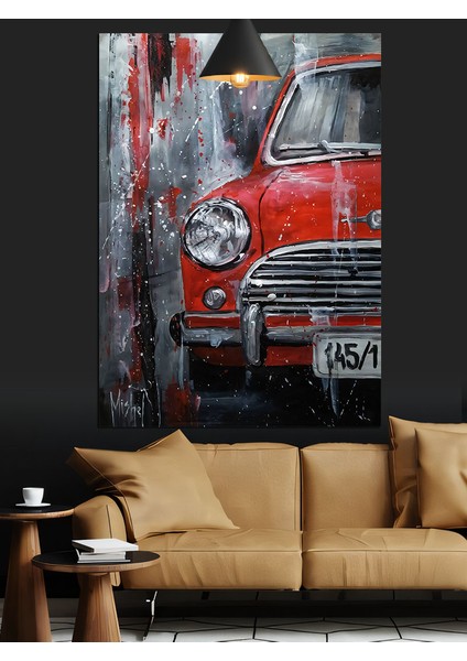 Kırmızı Araba Vintage Tarzı Dekoratif Kanvas - Mdf Ahşap Tablo fırsatları