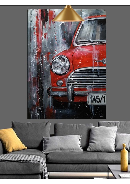 Kırmızı Araba Vintage Tarzı Dekoratif Kanvas - Mdf Ahşap Tablo indirimleri