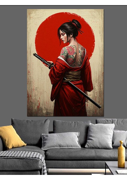 Dövme Japon Kadın Kılıç Dekoratif Kanvas - Mdf Ahşap Tablo fiyatları