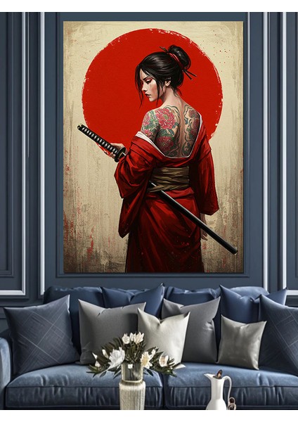 Dövme Japon Kadın Kılıç Dekoratif Kanvas - Mdf Ahşap Tablo modelleri