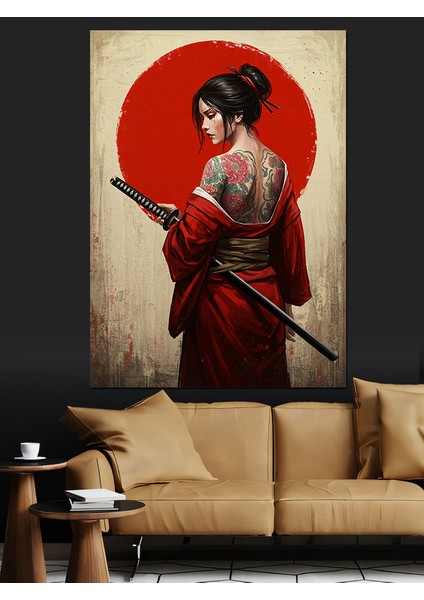 Dövme Japon Kadın Kılıç Dekoratif Kanvas - Mdf Ahşap Tablo indirimleri