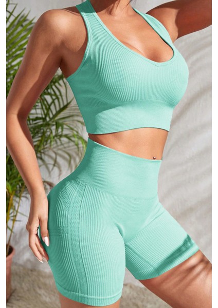 Kadın Açık Mavi Yüksek Bel Çapraz Sırt Detaylı Şortlu Gecelik Takım – Modern, Konforlu ve Günlük Kombinlere Uygun indirimleri