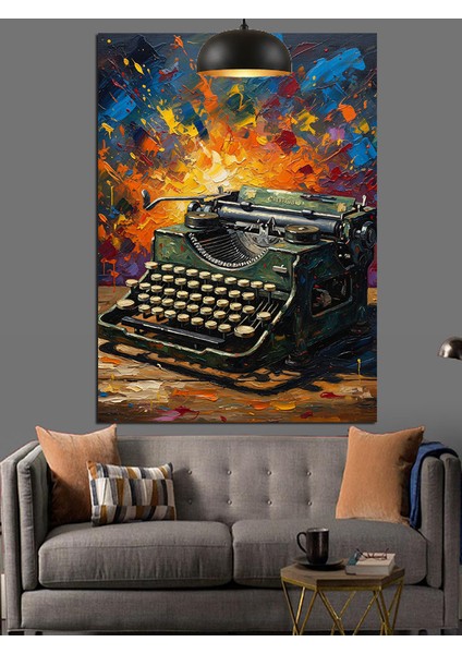 Daktilo Alevler Sanat Eseri Dekoratif Kanvas - Mdf Ahşap Tablo