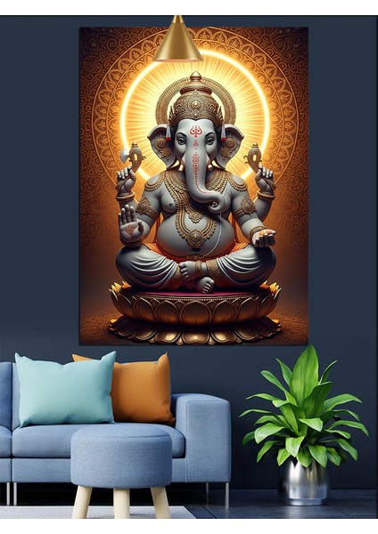 Ganesha Fil Tanrı Figürü Dekoratif Kanvas - Mdf Ahşap Tablo