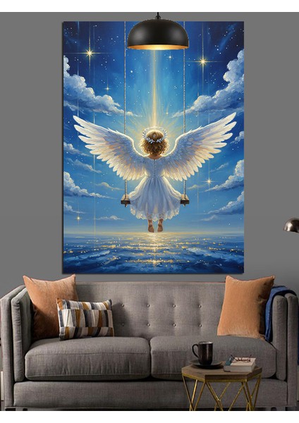 Kanatlı Beyaz Melek Figürü Sanatı Dekoratif Kanvas - Mdf Ahşap Tablo