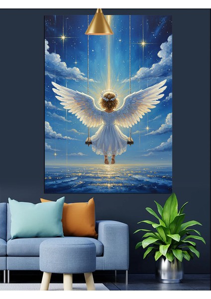 Kanatlı Beyaz Melek Figürü Sanatı Dekoratif Kanvas - Mdf Ahşap Tablo fiyatları