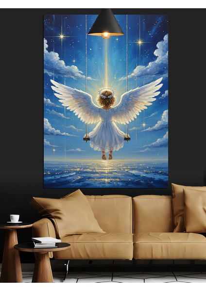 Kanatlı Beyaz Melek Figürü Sanatı Dekoratif Kanvas - Mdf Ahşap Tablo modelleri
