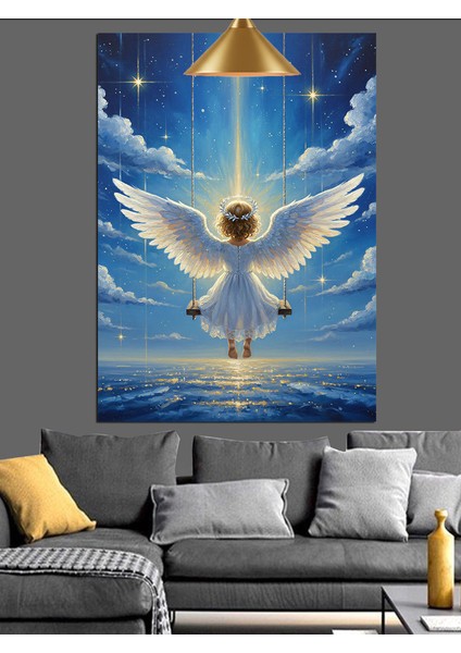 Kanatlı Beyaz Melek Figürü Sanatı Dekoratif Kanvas - Mdf Ahşap Tablo fırsatları