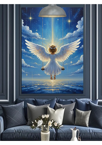 Kanatlı Beyaz Melek Figürü Sanatı Dekoratif Kanvas - Mdf Ahşap Tablo indirimleri